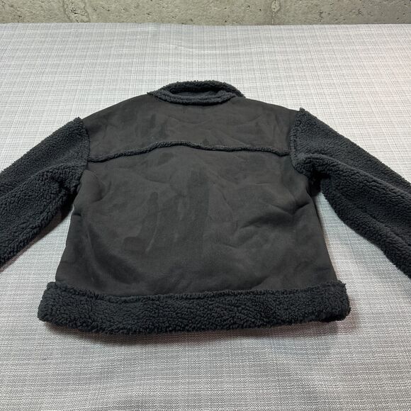 Faux Suede Jacket Womens Large Black Fleece Arms and Lining‎ Snap Up Cropped New - Picture 9 of 13